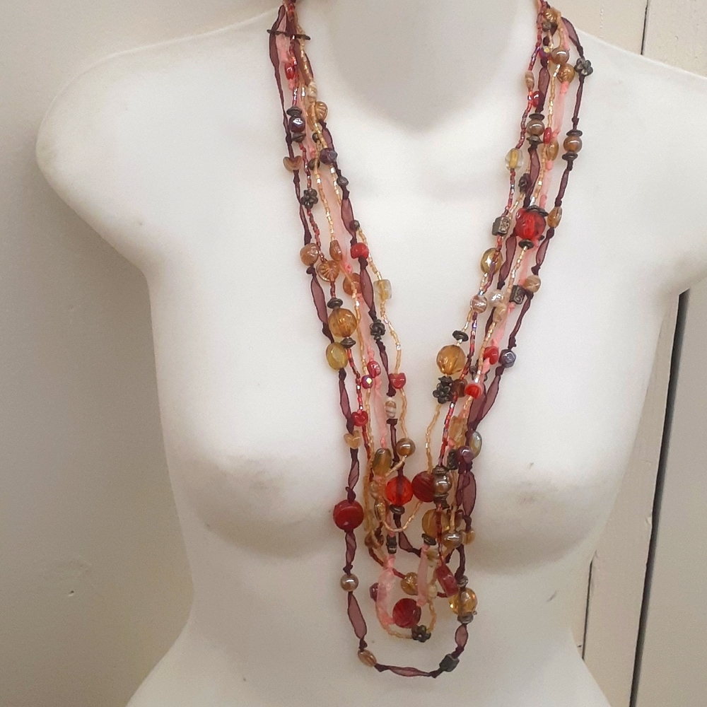 Morano glass Wine Red Multi Strand Necklace Italy - Picture 1 of 5